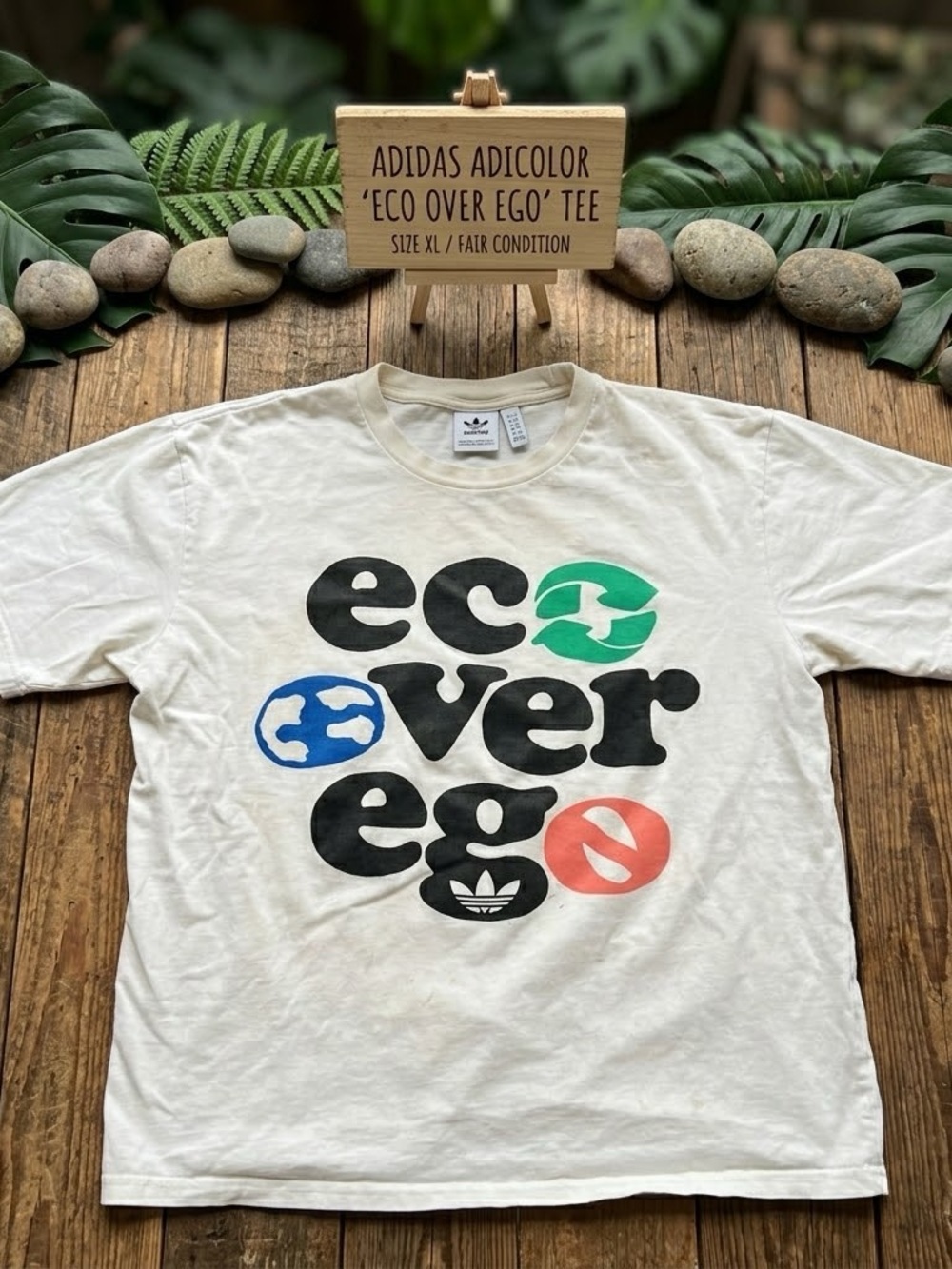 adidas White Tee with Black, Green, Blue & Red Graphic